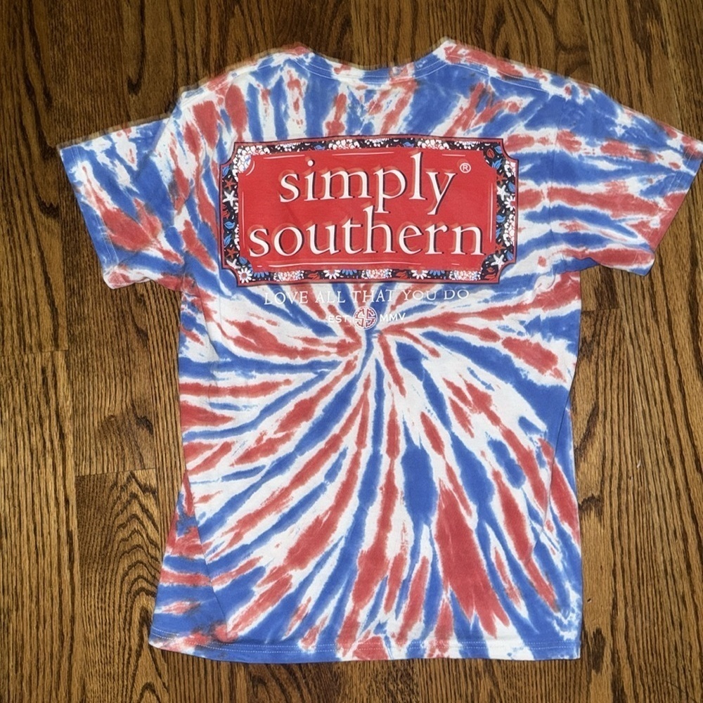 Simply southern red, white and blue tie dye T-shirt size Adult small & large EUC - Picture 4 of 5